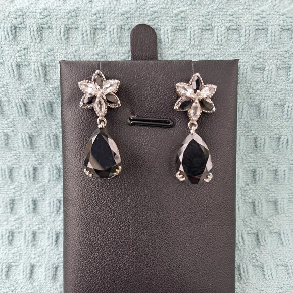 Black Tourmaline, Spinel & Topaz Natural Gemstone Dangle Earrings - Picture 4 of 8